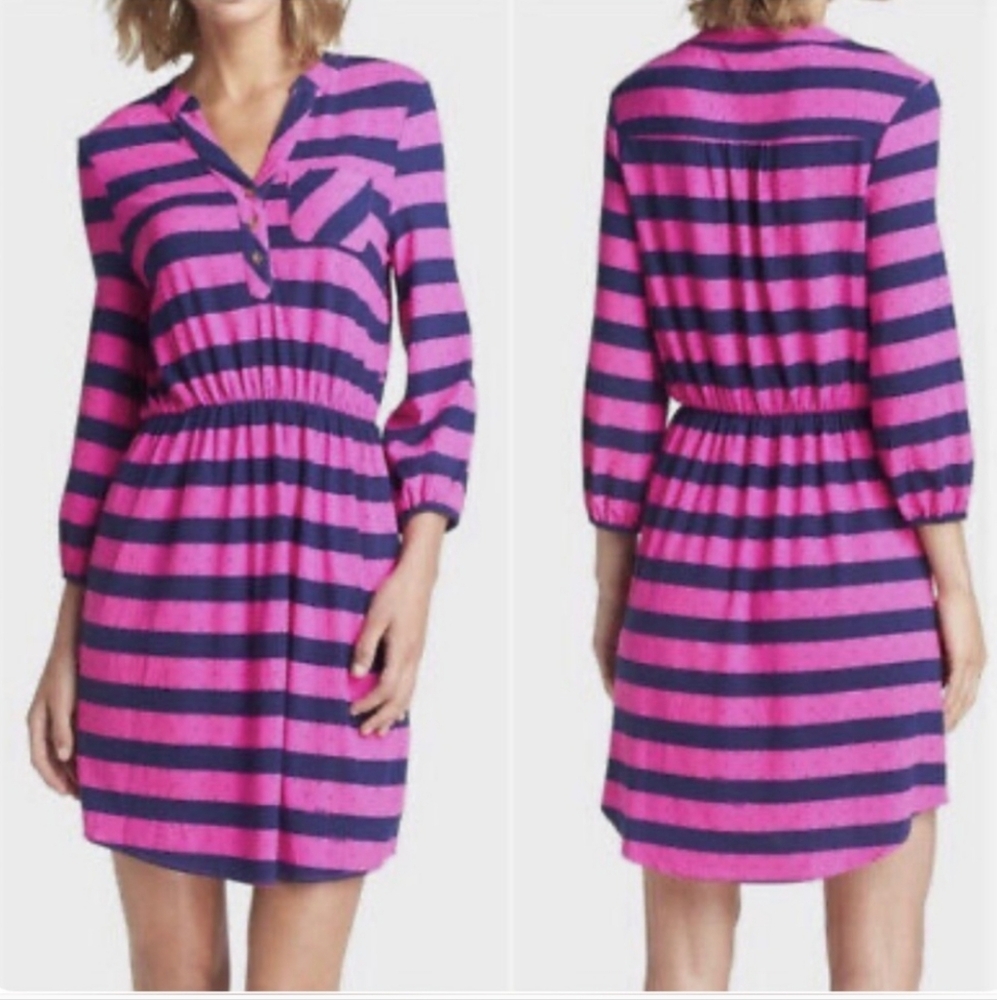 Lilly Pulitzer Beckett Mambo Pink Navy Blue Polka Dot Stripe Dress